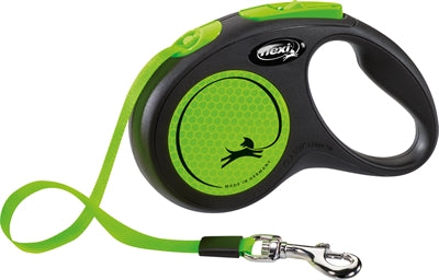 Flexi Rollijn New Classic Neon Tape Zwart / Groen S 5 Mtr Tot 15 Kg