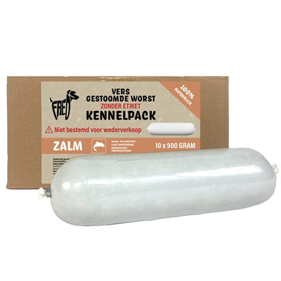 Freds Gestoomd Vers Vlees Worst Kennelpack Zalm Graan En Glutenvrij 10X900 Gr