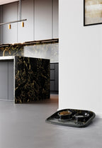 Savic Butler Voerbak En Drinkbak Met Plateau Marble Zwart / Goud 45X36X8 Cm 2X300 Ml