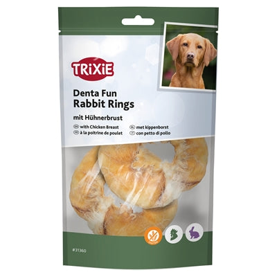 Trixie Denta Fun Rabbit Rings Met Kippenborst 9,5 Cm 100 Gr